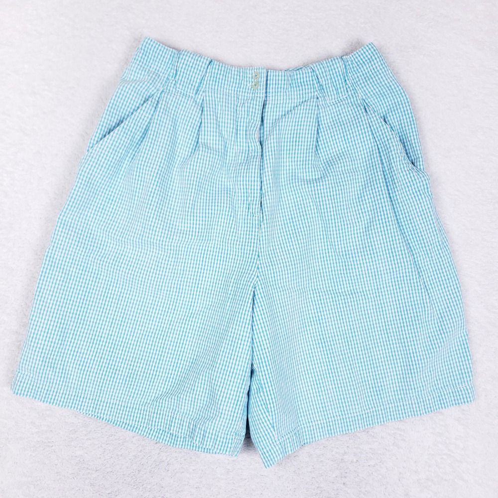 Milano Sport Vintage Blue‎ Gingham High Waisted Cotton Pleated Shorts Womens 10